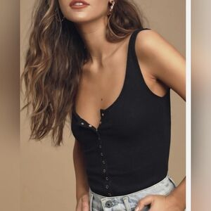 Free People Tellin Me Black Tank M